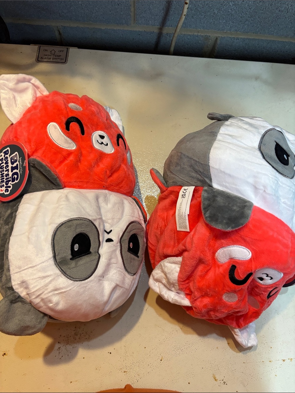 2 reversible stuffed Big Plush Animal Pillow Plushies - Red & Gray